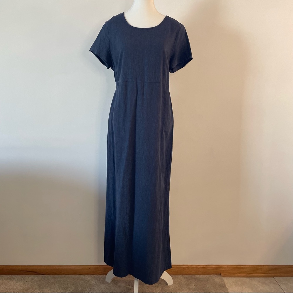 Maxi Dress Vintage Linen Blend Blue Field Manor Modern Classic Women’s Medium